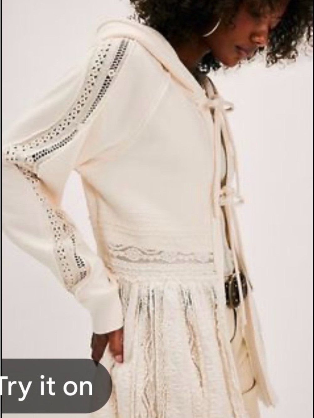 Free People Cream Lace-Trim Hooded Cardigan NWOT SIZE MEDIUM - Picture 4 of 8